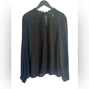 Additionelle Black Lace Trim Long Sleeve Blouse Sz 2X